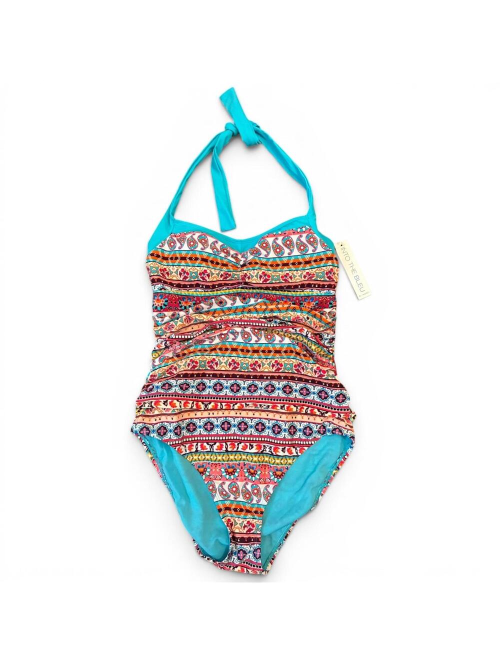 Into the Bleu One-Piece Halter Swimsuit with Multicolor Pattern 10